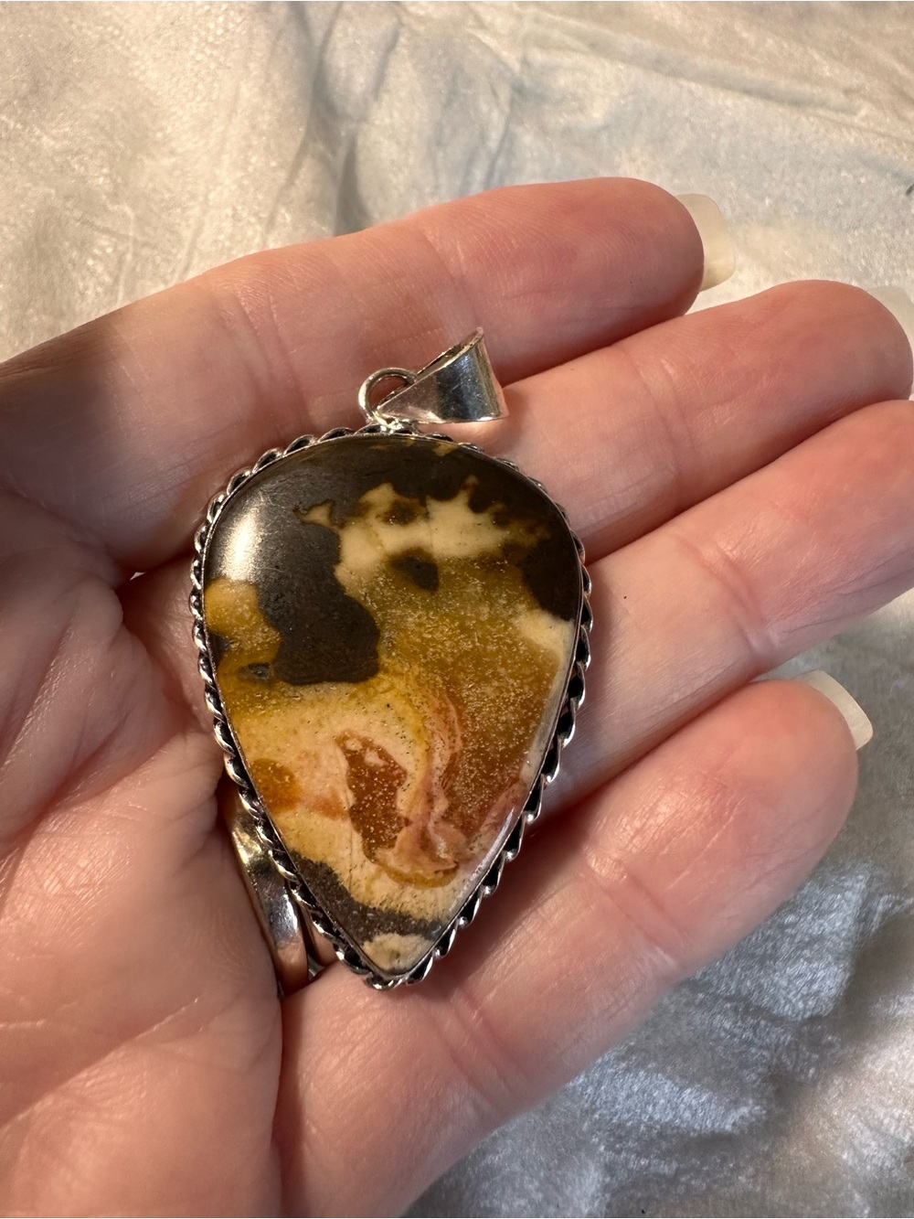 Pendant Yellow Brown cappuccino Jasper Pendant Necklace 925
